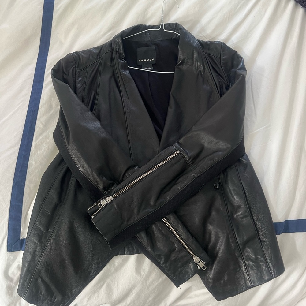 Trouvé black leather moto jacket Small